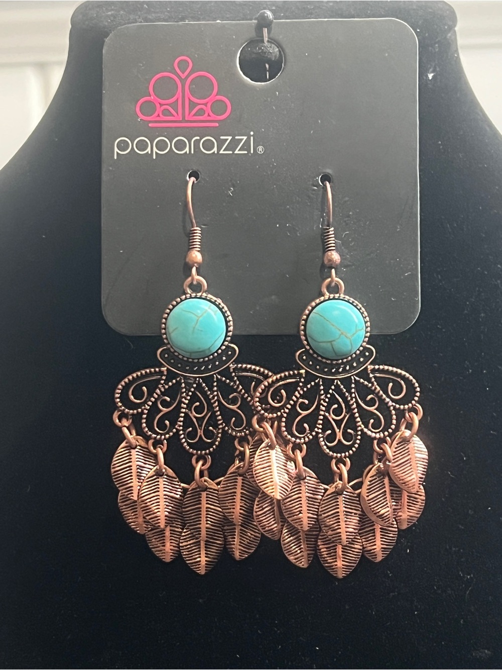 Paparazzi Turquoise Stone Copper Leaf Chandelier Earrings